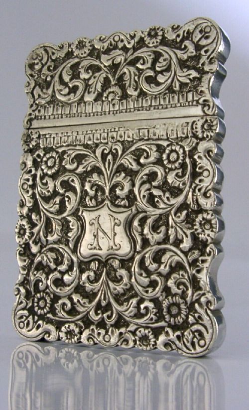 STUNNING INDIAN SOLID SILVER CARD CASE c1880 ANTIQUE 130g KUTCH