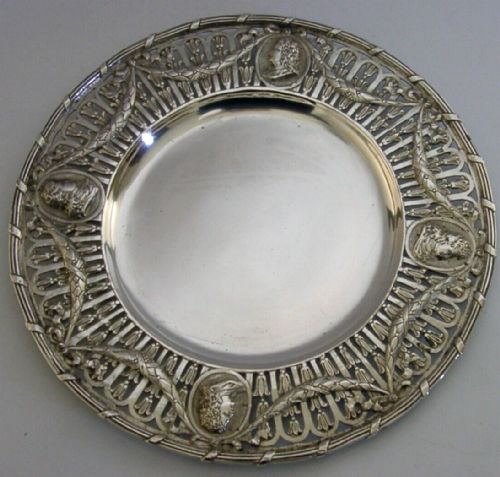 Stunning 235g Hanau Solid Sterling Silver Dish Tray C1890 Antique Heavy