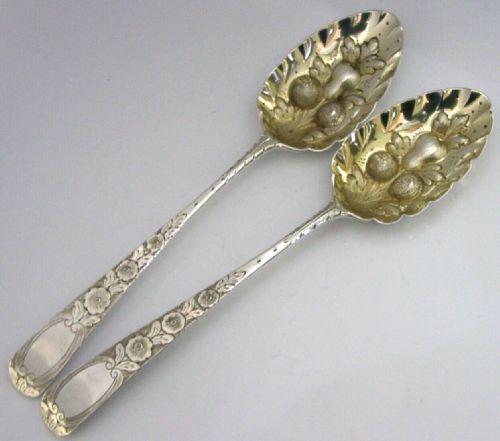 Pair of English Antique Sterling Silver Berry Serving Spoons 1791 Georgian 100g