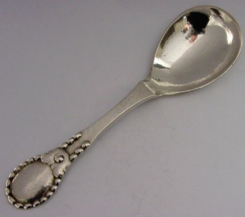 Large 84g Arts & Crafts Evald Nielsen Solid Silver Serving Spoon C1910 Antique
