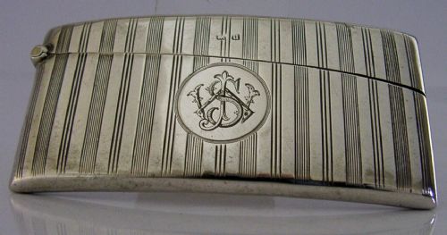 Stylish Art Deco Solid Silver Curved Card Case 1919 Antique 40g