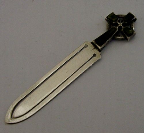 ENGLISH STERLING SILVER CONNEMARA MARBLE BOOKMARK PAGE MARKER 1897 ANTIQUE