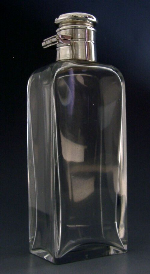 ENGLISH STERLING SILVER GLASS SPIRIT HIP FLASK 1934 HUNTING RIDING SHOOTING 226g