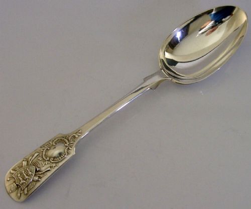 Large 94g Sterling Silver Jersey Shooting Serving Spoon 1929 Antique Miltary Jra
