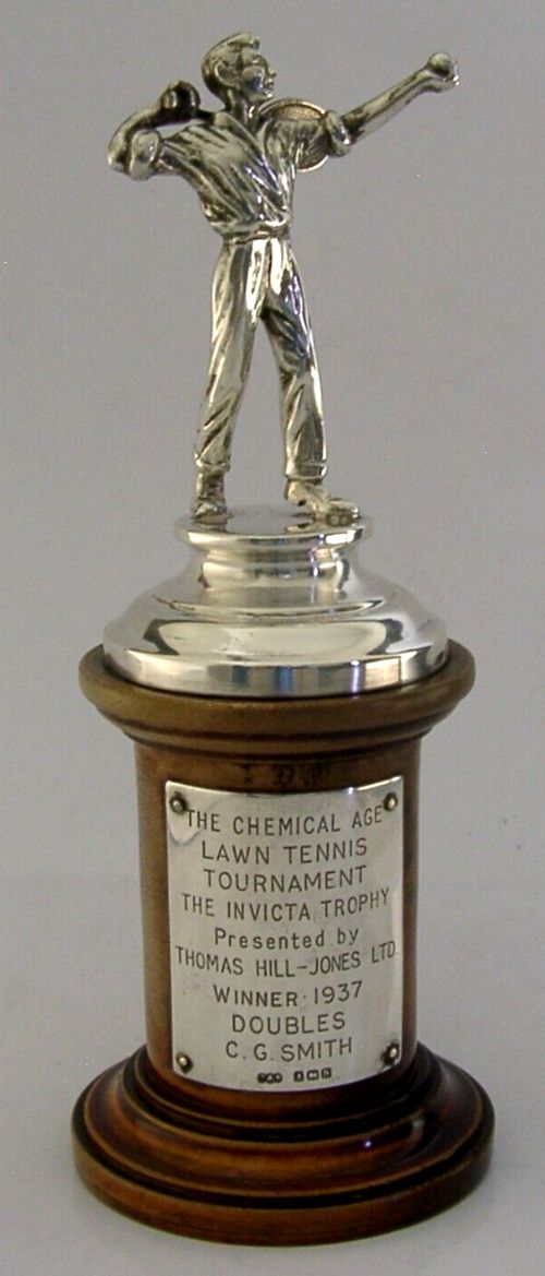 174g ENGLISH STERLING SILVER TENNIS TROPHY STATUE 1937 ART DECO SPORTING ANTIQUE