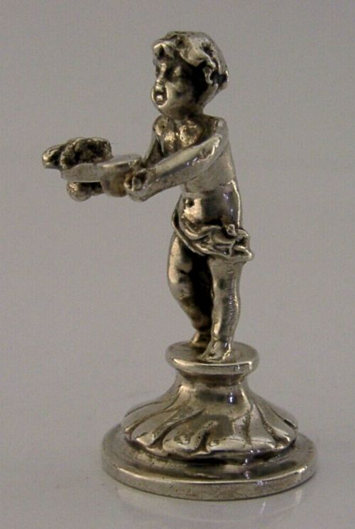 ENGLISH SOLID STERLING SILVER FIGURE 'ALEC' DESK WAX SEAL 1899 ANTIQUE CHERUB
