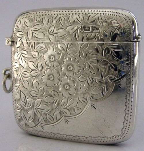 LARGE GOLIATH ENGLISH SOLID STERLING SILVER LARGE VESTA CASE 1907 ANTIQUE 2.25in