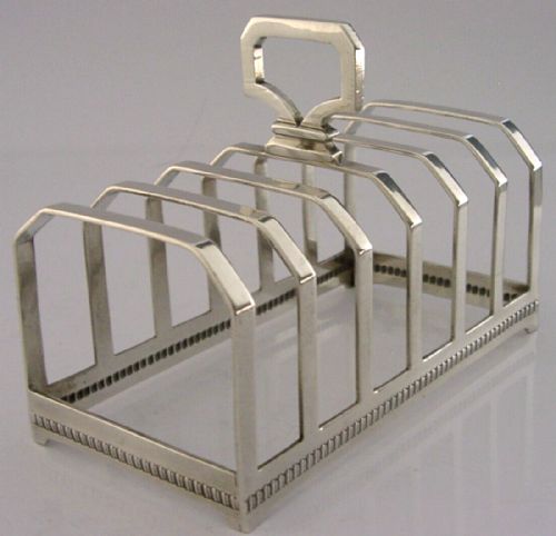 English Heavy 107g Sterling Silver Six Slice Toast Rack 1927 Art Deco
