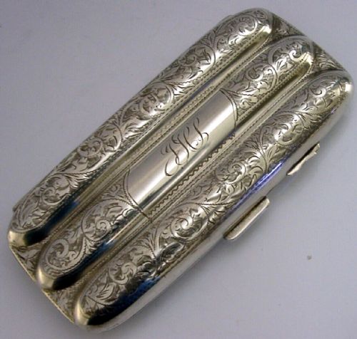Quality Sterling Silver Cigar Holder Case Box 1916 Antique 122g