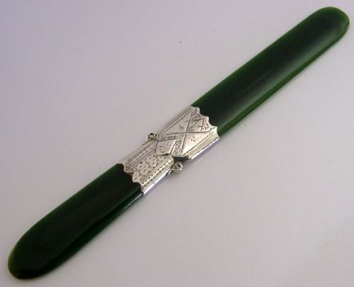 Rare Sterling Silver New Zealand Jade Letter Opener Page Turner C1900 Antique