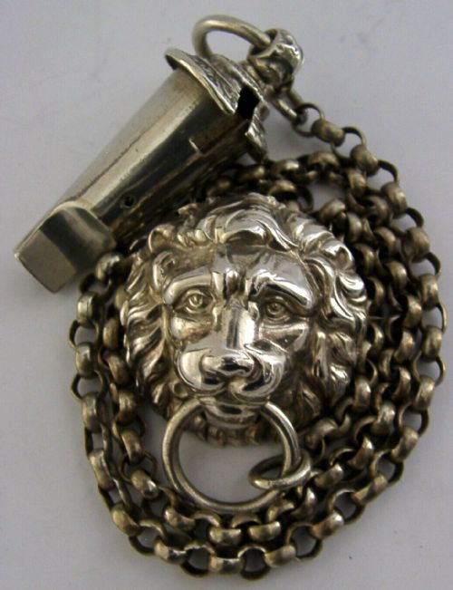 Rare English Victorian Military Sterling Silver Whistle 1874 Antique