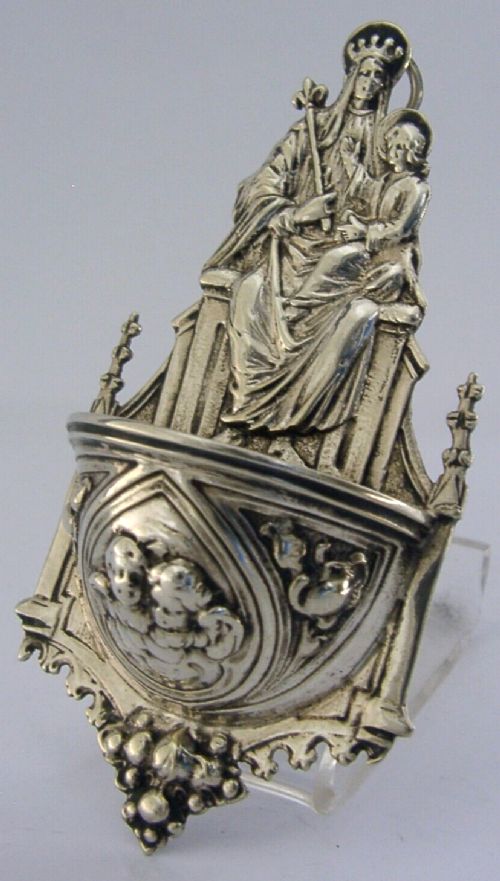STUNNING GERMAN 800 SILVER HOLY WATER WALL FONT ANTIQUE c1900 RELIGIOUS
