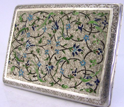 Stunning Eastern Solid Silver Enamel Cigarette Cas C1920 Antiqu
