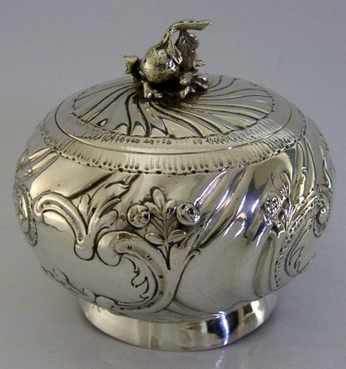 RARE HANAU GERMAN SOLID SILVER TEA CADDY SUGAR BOX 1893 ANTIQUE ENGLISH 194g