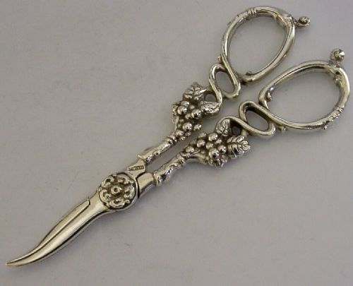 Art Nouveau Solid Sterling Silver Grape Scissors Shears C1920 Antique 138g