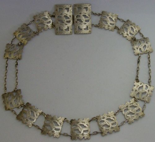 Stunning English Sterling Silver Belt & Buckle 1902 Antique 122g Art Nouveau