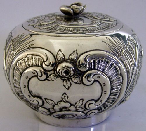 Beautiful German Solid Sterling Silver Tea Caddy Sugar Box 1890 Antique 144g