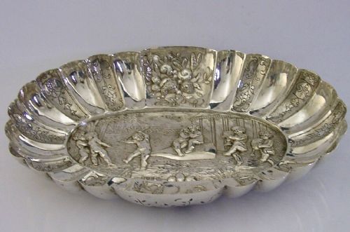 Superb Victorian Heavy Sterling Silver Cherub Wine Bottle Bowl Ntique 1893 335g