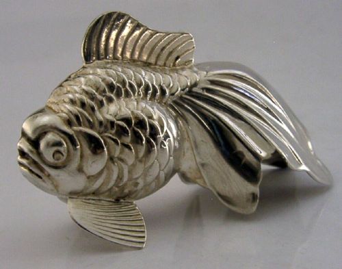 Novelty Japanese Sterling Silver Gold Fish Salt Pot C1920 Antique