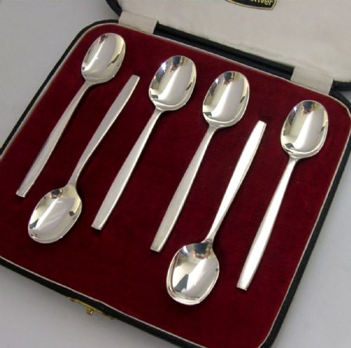 Six Gerald Benney Mid Century Modern Sterling Silver Spoons Chelsea 1962