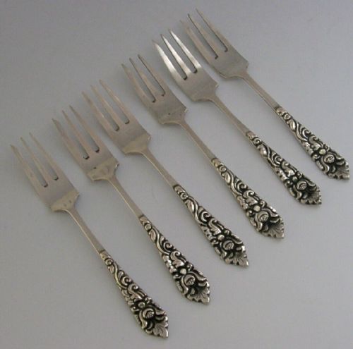 Set of Six Yogya 800 Solid Silver Cake Pastry Forks C1940 Indonesia Java 75g