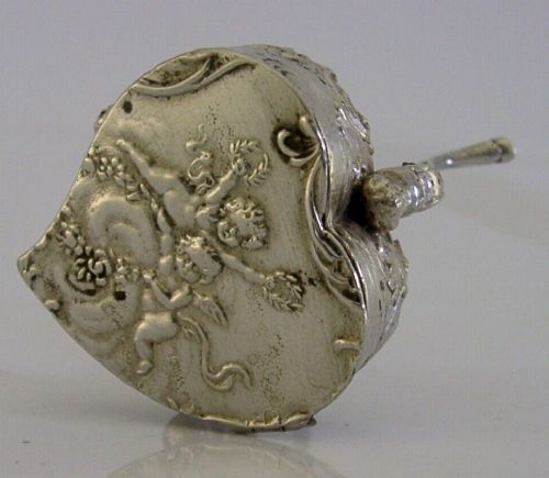 SUPERB GERMAN HANAU SOLID SILVER LOVE HEART TABLE BOX c1900 ANTIQUE