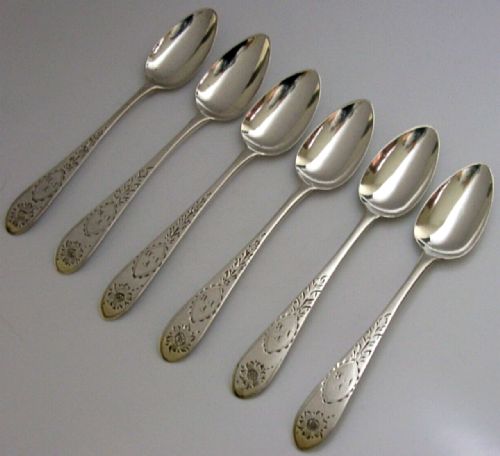 Rare Irish Georgian Set of Six Solid Sterling Silver Spoons 1796 Antique