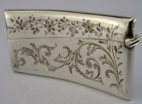 Beautiful English 'Jos' Engraved Solid Silver Card Case 1922 Antique
