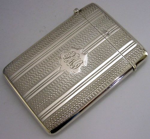 Mint Art Deco Solid Silver Card Case 1927 Antique Engraved 'Rmo'