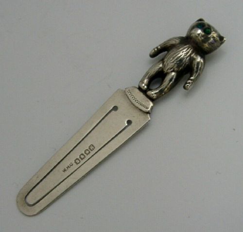 Novelty Scottish Sterling Silver Teddy Bear Bookmark 1929 Antique