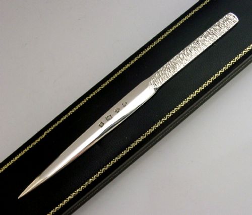 Mid Century Modern English Solid Sterling Silver Letter Opener 1969 Cased Mint