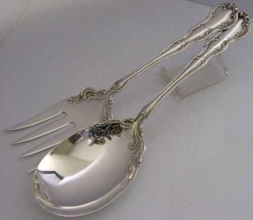 American Art Nouveau Sterling Silver Serving Spoon & Fork Set C1900 Antique 136g
