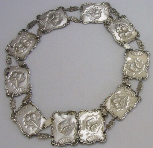 ENGLISH STERLING SILVER CHERUB BELT & BUCKLE 1900 ANTIQUE 108g ART NOUVEAU