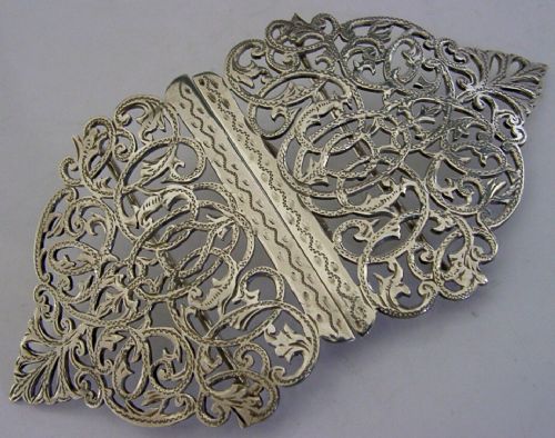 Quality Large English Solid Sterling Silver Nursing Belt Buckle 1901 Antique 40g