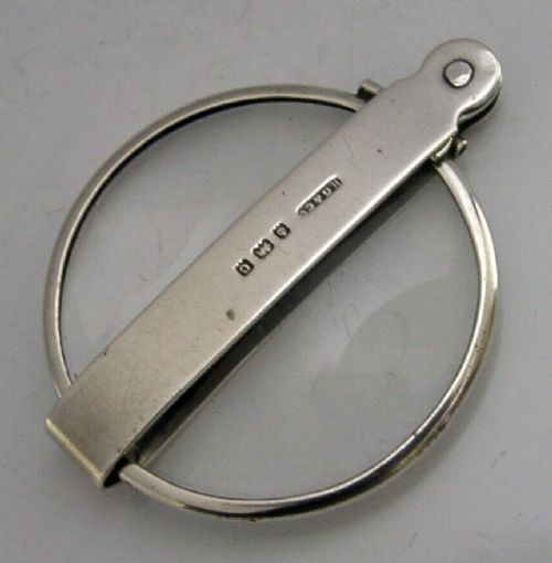 RARE FOLDING ENGLISH STERLING SILVER MAGNIFYING GLASS 1902 DESK ANTIQUE