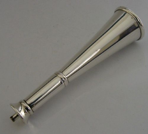 English Sterling Silver Table Cigar Lighter Fox Hunting Horn 1913 Antique