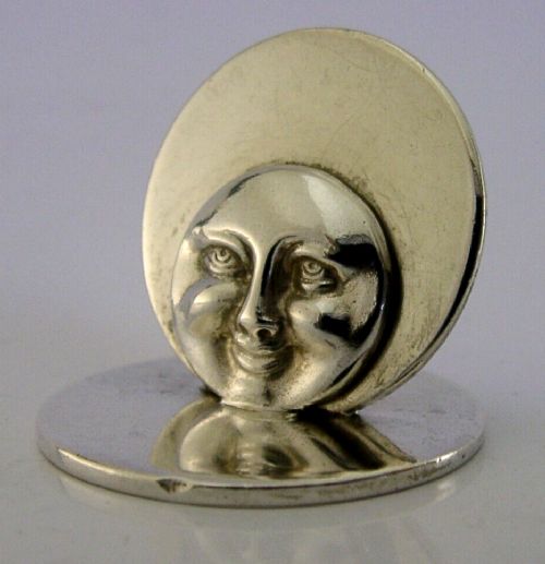 RARE SOLID STERLING SILVER MAN IN THE MOON MENU HOLDER 1908 ANTIQUE 22g