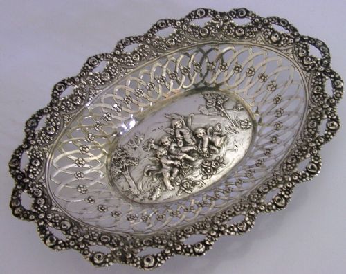 Superb Victorian 800 Solid Silver Cherub Bowl Dish C1890 Antique 138g