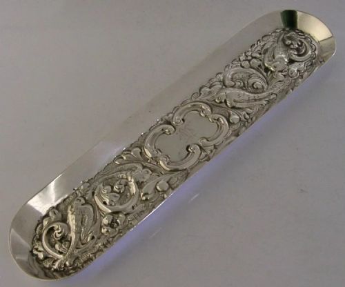 Victorian English Solid Sterling Silver Birds Desk Pen Tray Dish 1895