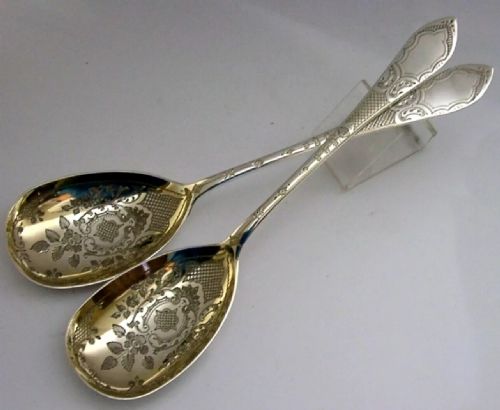 Stunning Pair of Victorian English Serving Spoons Sterling Silver 1896 Antique 125g