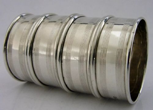 Four English Sterling Silver Engine Turned Napkin Rings 1934 Antique