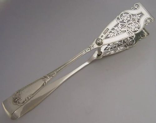 Stunning Sterling Silver Art Nouveau Serving Tongs 1903 Antique 152g