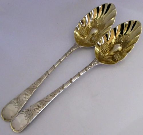 Pair of English Antique Sterling Silver Berry Serving Spoons 1800 Georgian 118g
