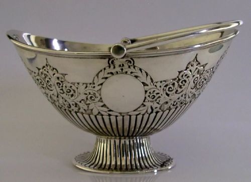 160g English Sterling Silver Swing Handled Basket Bowl 1882 Antique Victorian