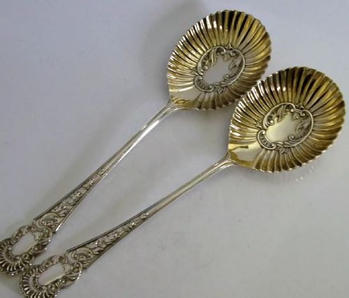 Beautiful Pair of Heavy 162g Victorian Solid Sterling Silver Serving Spoons 1900 Antique