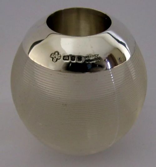 Asprey English Sterling Silver Rimmed Ribbed Glass Matchstriker 1961 Heavy 212g