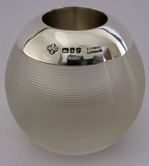 English Asprey Sterling Silver Rimmed Ribbed Glass Matchstriker 1961 Heavy 200g