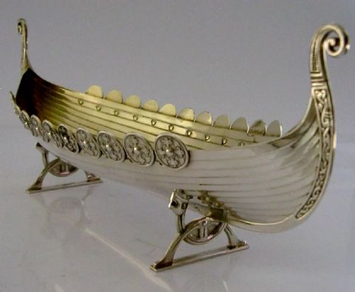 Rare Very Large Sterling Silver Viking Boat Dish 1930 David Andersen 168g Norway