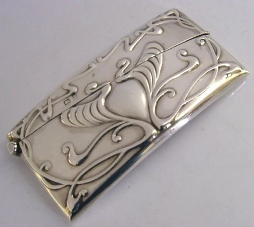 Beautiful English Solid Sterling Silver Art Nouveau Card Case 1906 Antique