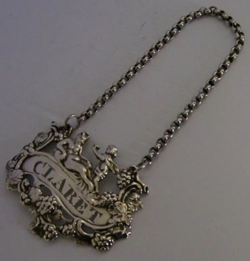 Rare English Victorian Sterling Silver Claret Wine Decanter Label 1898 Barware